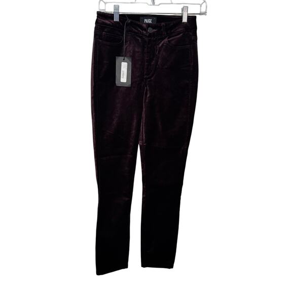 Paige Pants - PAIGE Hoxton Ankle Velvet Pants Sz 24 Burgundy High Rise Skinny NWT